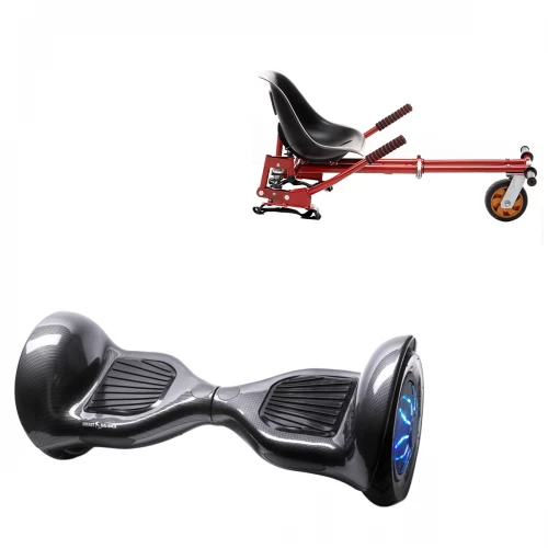 Pachet Hoverboard 10 inch cu Scaun cu Suspensii, Off-Road Carbon PRO, Autonomie Extinsa si Hoverkart Rosu cu Suspensii Duble, Smart Balance