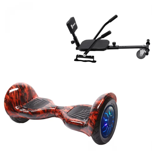 Pachet Hoverboard 10 inch cu Scaun Confort, Off-Road Flame PRO, Autonomie Extinsa si Hoverkart cu Burete Negru, Smart Balance