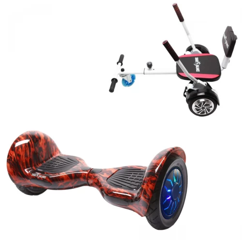 Pachet Hoverboard 10 inch cu Scaun Confort, Off-Road Flame PRO, Autonomie Extinsa si Hoverkart cu Burete Alb, Smart Balance