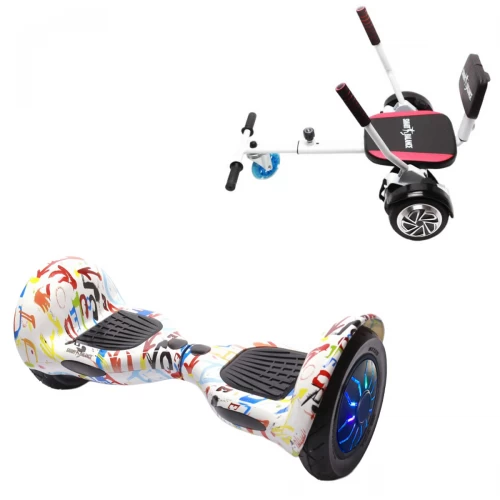 Pachet Hoverboard 10 inch cu Scaun Confort, Off-Road Splash PRO, Autonomie Extinsa si Hoverkart cu Burete Alb, Smart Balance