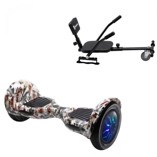 Pachet Hoverboard 10 inch cu Scaun Confort, Off-Road Tattoo PRO, Autonomie Extinsa si Hoverkart cu Burete Negru, Smart Balance
