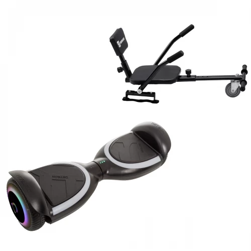 Pachet Hoverboard 6.5 inch cu Scaun Confort, Jetson Prism Black Plus și Hoverkart cu Burete Negru, Smart Balance
